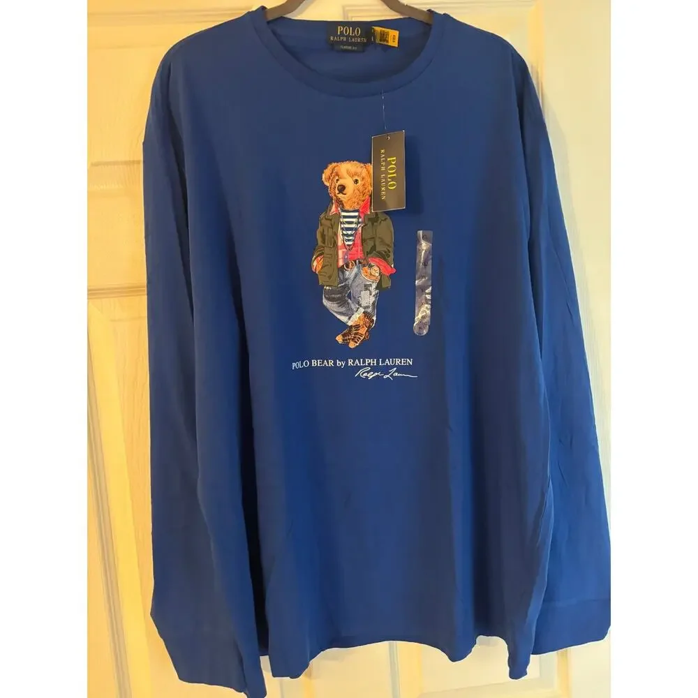 NWT Polo Ralph Lauren Men's XL Long Sleeve T-Shirt Blue Polo Bear Graphic